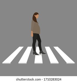 Pregnant female character goes on a crosswalk