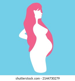 Pregnant female silhouettes. Changes in a woman's body in pregnancy. A pregnant woman. Pregnancy main stages. Infographics. Flat cartoon illustration isolated.
