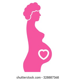 Pregnant Female vector icon. Style is flat symbol, pink color, rounded angles, white background.