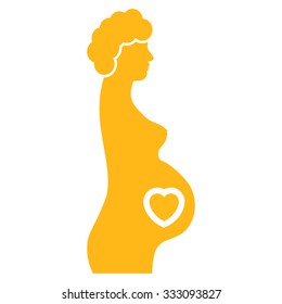 Pregnant Female vector icon. Style is flat symbol, yellow color, rounded angles, white background.