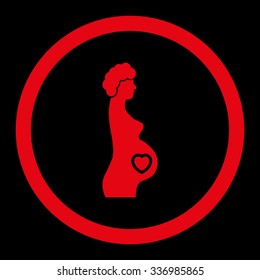 Pregnant Female vector icon. Style is flat rounded symbol, red color, rounded angles, black background.