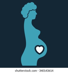 Pregnant Female vector icon. Style is bicolor flat symbol, blue and white colors, rounded angles, dark blue background.