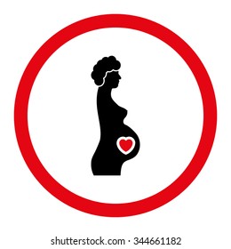 Pregnant Female vector icon. Style is bicolor flat rounded symbol, intensive red and black colors, rounded angles, white background.