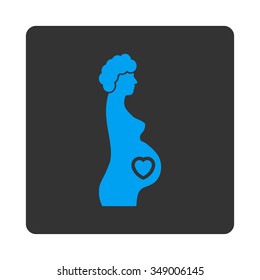 Pregnant Female vector icon. Style is flat rounded square button, blue and gray colors, white background.
