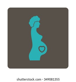 Pregnant Female vector icon. Style is flat rounded square button, cyan and grey colors, white background.