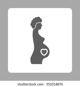 Pregnant Female vector icon. Style is flat rounded square button, dark gray and white colors, silver background.