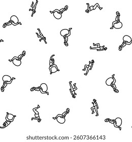 pregnant fitness vector seamless pattern thin line illustration