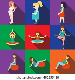 pregnant flat icons set elements, editable icons, can be used in logo, UI and web design