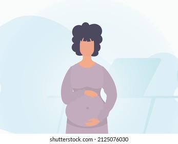 Pregnant girl Banner in blue tones. Vector.