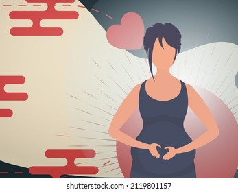 Pregnant girl Banner or postcard for you. Vector.