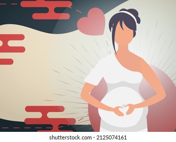 Pregnant girl Banner or postcard for you. Vector illustration.