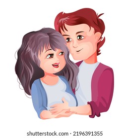 Pregnant girl and boyfriend cuddling. Happy pregnancy emotions. Vector illustration in cartoon style for Mothers Day