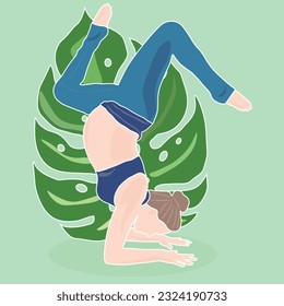 Pregnant girl is doing yoga. The expectant mother goes in for sports. Sports, yoga, pilates, motherhood, child