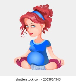 Pregnant girl doing yoga. Happy pregnancy emotions. Vector illustration in cartoon style for Mothers Day
