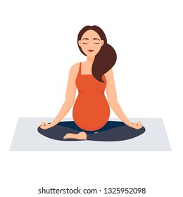 Pregnant girl doing yoga. A woman who lives an active life, is engaged in physical exercises. Girl in asana meditates