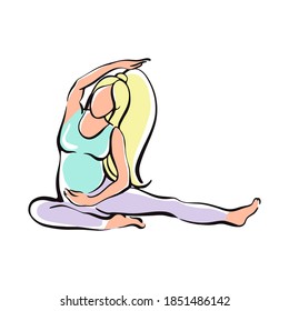  Pregnant girl doing yoga for pregnant women. Fitness, sports for pregnant women . Vector illustration