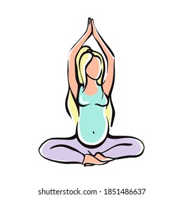  Pregnant girl doing yoga for pregnant women. Fitness, sports for pregnant women . Vector illustration