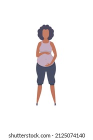 Pregnant girl in full growth. Well built pregnant female character. Isolated. Flat style. Vector illustration.