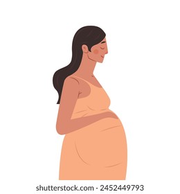 Pregnant girl holds her belly isolated on white background. Future mom.  Maternity illustration. 