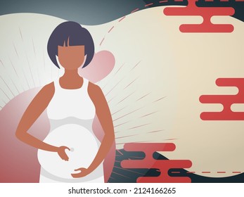 A pregnant girl holds her hands on her stomach. Banner or postcard for you. Vector illustration.