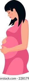 Pregnant girl hugs her belly. Happy motherhood illustration