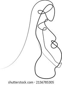Pregnant girl. Linear vector drawing 