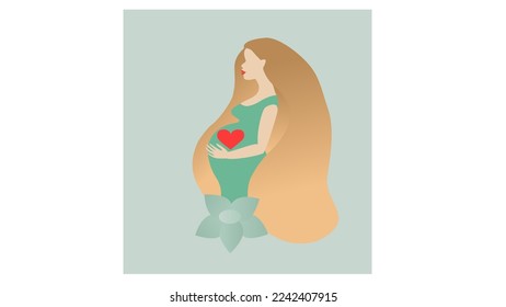 pregnant girl with long hair and a heart