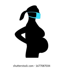 Pregnant girl in a medical mask on a white background, vector illustration