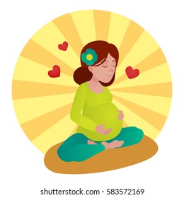 Pregnant girl meditation cartoon hand drawn vector illustration