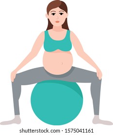 Pregnant girl on fitball, gymnastics for pregnant women. Vector illustration