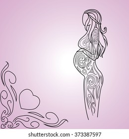 Pregnant girl. Patterns. One line.