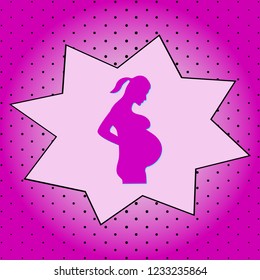 Pregnant girl. Purple icon pop-art background .Vector.