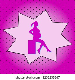 Pregnant girl. Purple icon pop-art background .Vector.