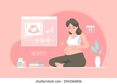 pregnant girl Ultrasonography (Usg) check concept illustration