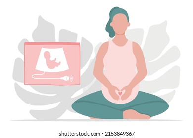 Pregnant girl Ultrasonography (Usg) check concept illustration.