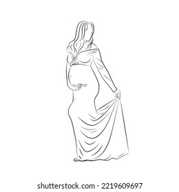 Pregnant Girl Vector Illustration Isolated On White Background. Pregnant Woman. Pregnant Woman Silhouette. Pregnant Woman Eps Clip Art.