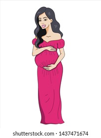 pregnant girl wearing a rose dress