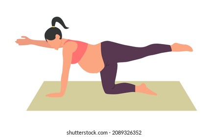 Pregnant girl woman doing yoga. Healthy pregnancy. Vector illustration in flat style. yoga pose asana balance table pose dandayamna bharmanasana