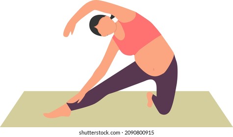 Pregnant girl woman doing yoga. Healthy pregnancy. Vector illustration in flat style. yoga pose asana bolt Parighasana