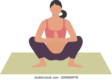 Pregnant girl woman doing yoga. Healthy pregnancy. Vector illustration in flat style. yoga pose asana Upavesasana - Regular Squat Pose