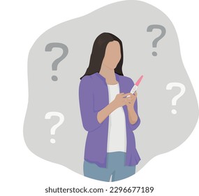 Pregnant girl woman with test unplanned pregnancy positive test vector illustration
