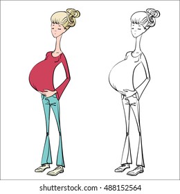 Pregnant girl woman vector illustration
