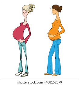 Pregnant girl woman vector illustration