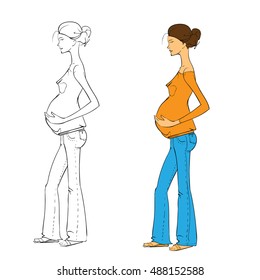 Pregnant girl woman vector illustration