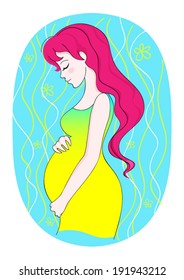  Pregnant girl in a yellow dress 