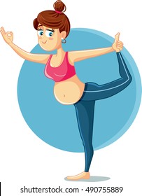 Pregnant Girl in Yoga Pose Vector Cartoon = Illustration of a mother to be doing prenatal exercises