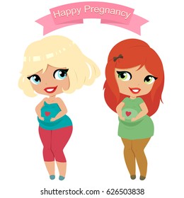 Pregnant girls. Female characters. Happy pregnancy.
