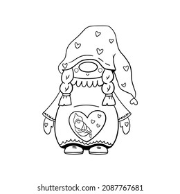 Pregnant Gnome Outline Illustration. Mom Gnome With Baby.