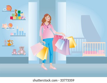 The pregnant goes out from child's shop
