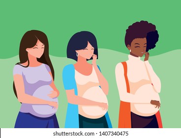 Pregnant Group Of Women Avatar Character